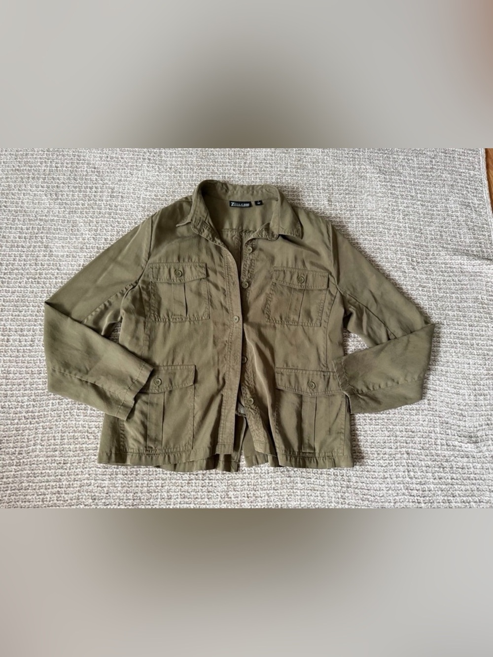 7th Avenue Design Studio Olive Green Button-Front Utility Shirt